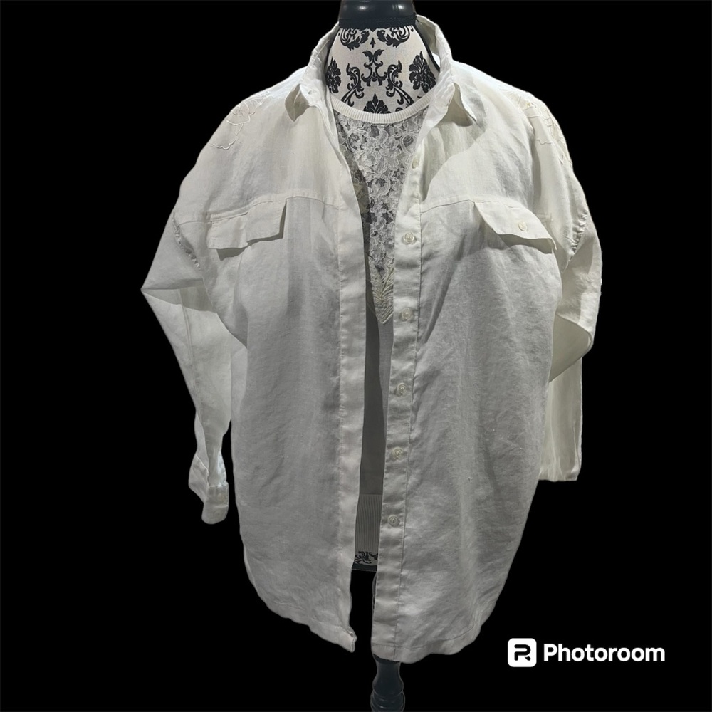 Vintage 2 Pc. Mariea Kim Embroidered Blouse & Long Sleeve Button Down Shirt - M